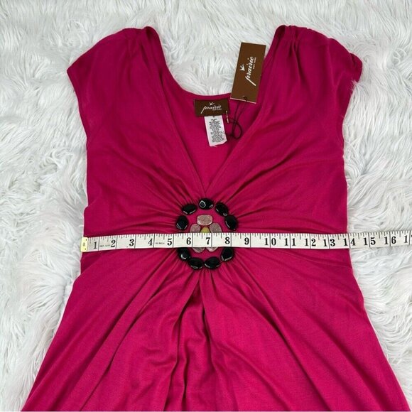 Prairie New York‎ NWT Rose Pink Y2K Gemstone Modal V-Neck Modal MIDI Dress M/C30 - Picture 11 of 14